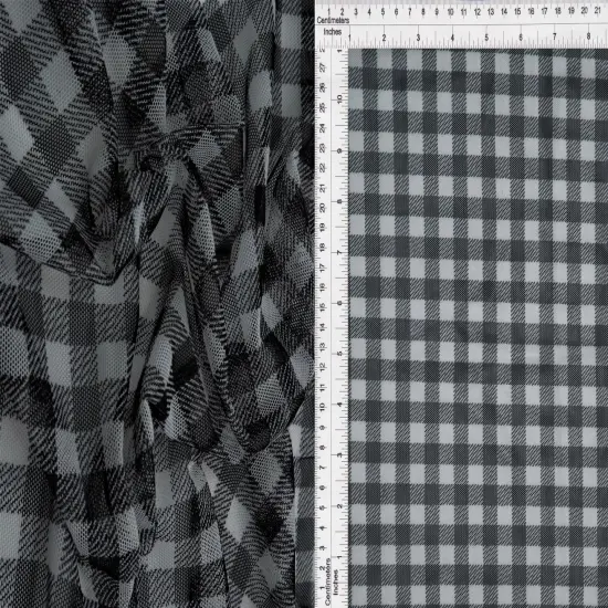 1 Yard Plaid Gingham Mesh Fabric Lightweight Stretch 54 Inches Wide CLAY/IVORY {4}
