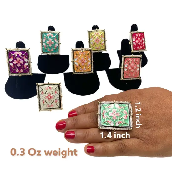 Classic Ring Meenakari Work Designer Adjustable Pearl Finger Ring for Women Minakari Ring with Gold Plating Statement Ring Boho Open Wrap Indian Bollywood Jewelry for Wedding Party Rani {5}