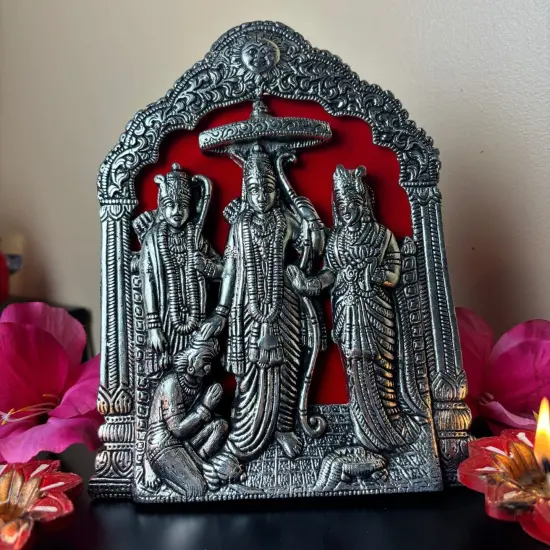 Ram Darbar Wall Hanging & Table Top Lord Rama Laxman Sita Hanuman Idol/statue for Pooja, Home Decor, Festivals, Diwali Gift Rama Idol Sculpture (alloy Metal Size 8.5 Inch) Silver {6}