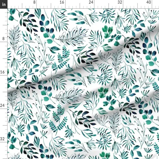 Various Fabrics by the Yard or Fat Quarter Teal Leaves Botanical Nature Ferns White Leaf Pattern Watercolor Forest Fern Emerald Feminine Custom Printed Fabric by Spoonflower {1}