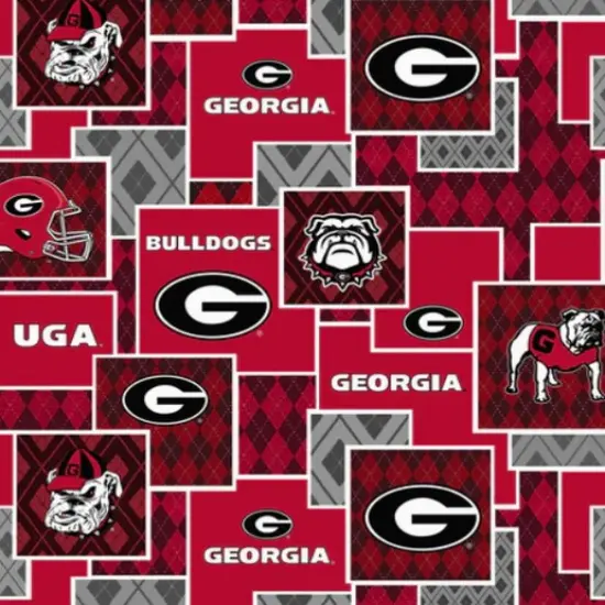 Licensed NCAA University of Georgia Argyle Boxes Cotton Fabric by the Yard {1}