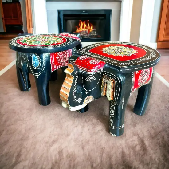 Elephant Stool, Home Decor Stool, Indian Home Decor, Living Room Decor, Painted Stool, Traditional Table, Indian Decoration {4}
