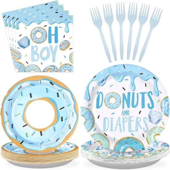96Pcs Donuts Baby Shower Tableware Set - Serves 24 {1}