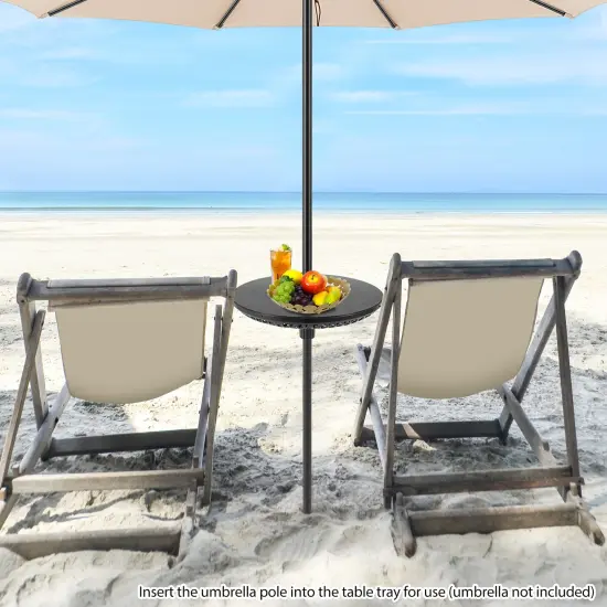 Black Umbrella Table Tray with 3 Adapters Fits Multiple Pole Sizes Portable {3}