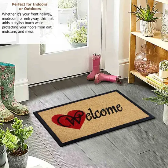 Gardenised Heavy Duty Coco Coir Doormat Non Slip PVC Baking Embossed Welcome Design Natural Coconut Fiber Floor Mat for Front Door Porch Patio Entryway Garage Mudroom & Outdoor Use 18x30" Hearty Welcome {3}