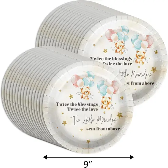 Twin Teddy Bear Baby Shower &ndash; 32 Pcs Disposable Party Plates Set {2}