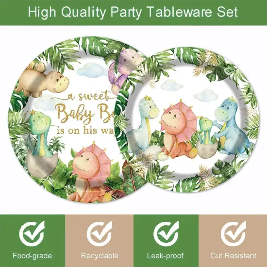 96Pcs Dinosaur Baby Shower Party Tableware Supplies,Serve 24 Guests {3}