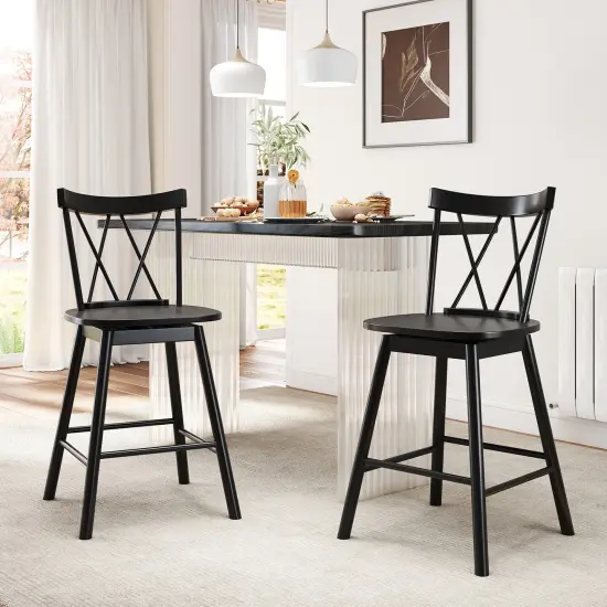 Set of 2 Windsor Bar Stools with Rubber Wood Frame and Footrests for Support {1}