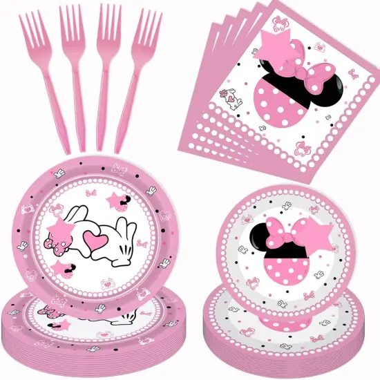 80 Pcs Pink Baby Shower Tableware {1}