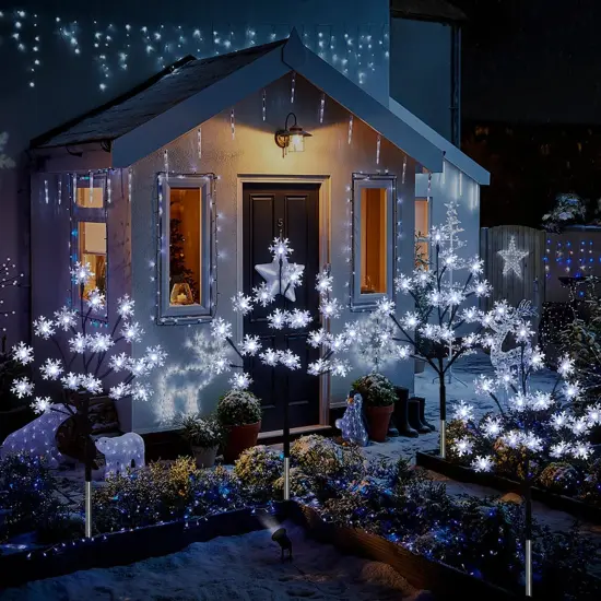 4-Pack 80LED Solar Snowflake Stake Lights {5}