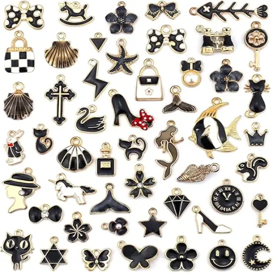 Assorted Gold Plated Enamel Charm Pendant DIY-Black 50PCS {1}