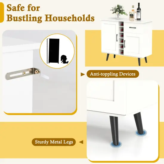 White Engineered Wood Buffet Cabinet with Drawer, Wine Rack and Adjustable Shelves {5}