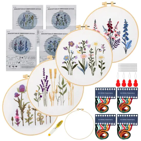 Maydear 4 Sets Embroidery Kit Punch Needle Kit,Embroidery Kit for Beginners Adults Cross Stitch Kits with Embroidery Hoop and Instructions, Hand Embroidery Starter Kit (Embroidery kit Flowers) {1}