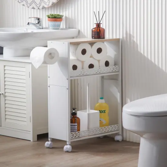 Toilet Paper Holder Storage Cabinet - 29.9H Inch (White/Oak) {1}