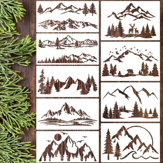 Mountain Stencils for Painting Forest Tree Stencil Animal Wood Burning Stencils and Patterns Reusable Drawing Templates for Fabric Furniture Wall DIY Crafts {1}