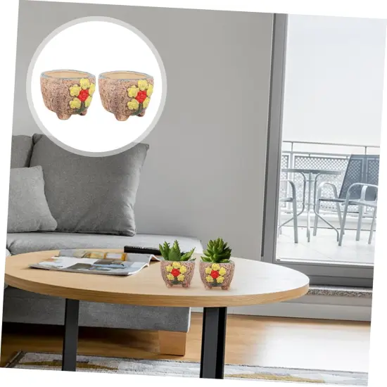 2pcs Hand Painted Plant Pots - Light Brown {3}