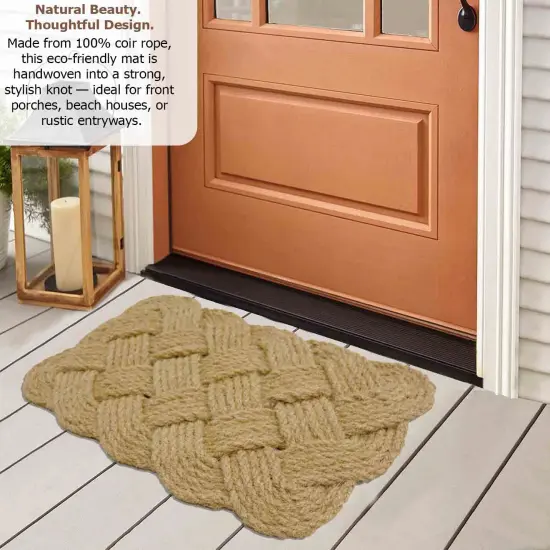Gardenised Heavy Duty Coco Coir Doormat Non Slip PVC Baking Embossed Welcome Design Natural Coconut Fiber Floor Mat for Front Door Porch Patio Entryway Garage Mudroom & Outdoor Use 18x30" Woven Knot {4}