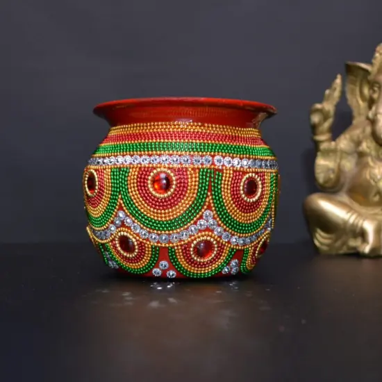 Decorative Kalash for Pooja Handmade Mild Steel Puja Kalash Festival Wedding Decor Grah Pravesh Home Temple Mandir Decor Housewarming Gift Lota for Navratri Karvachauth Diwali {1}