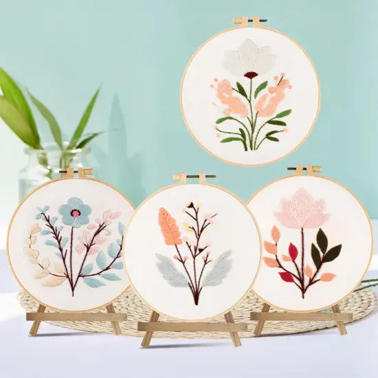 Maydear 4 Sets Embroidery Kit Punch Needle Kit,Embroidery Kit for Beginners Cross Stitch Kits with Embroidery Hoop and Instructions, Hand Embroidery Starter Kit for Adults (Four Flowers) {2}