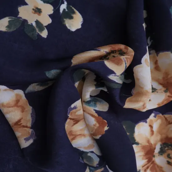 1 Yard 100% Polyester Satin Floral Print Fabric, 57/58&Prime; Wide NAVY {2}