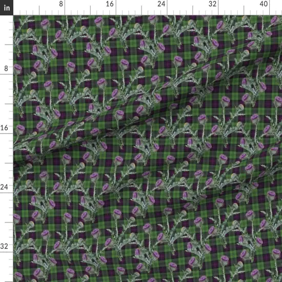 Various Fabrics by the Yard or Fat Quarter Plaid Thistle Green And Purple Scottish Tartan Scottland Wildflower Custom Printed Fabric by Spoonflower {1}