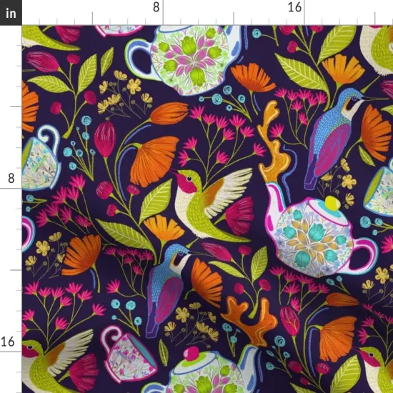 Various Fabrics by the Yard or Fat Quarter Bird Garden Party Floral Nature Teapot Teacup Custom Printed Fabric by Spoonflower {2}