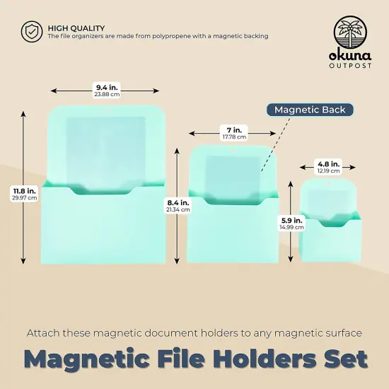 3 Piece Magnetic File Holder for Refrigerator, Organizer for Mail, Folders, Pens (Teal, 3 Sizes) {4}