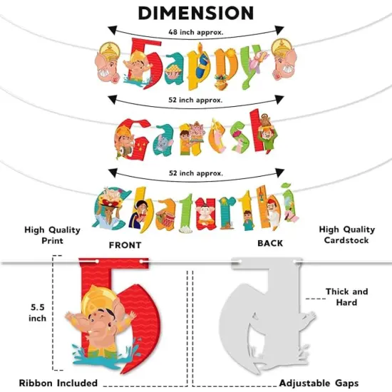 Happy Ganesh Chathurti Banners Indian Festival Ganpati Bappa Morya Bunting Diy Home Temple Indoor Outdoor Decoration Bollywood Party Supplies Ganesha Puja Decor Ideas {3}