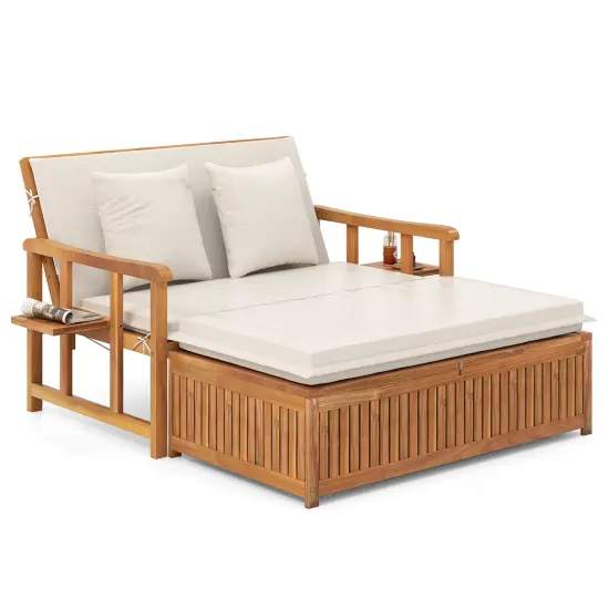 Adjustable Outdoor Daybed with Cushions and Ottoman for Relaxation {3}