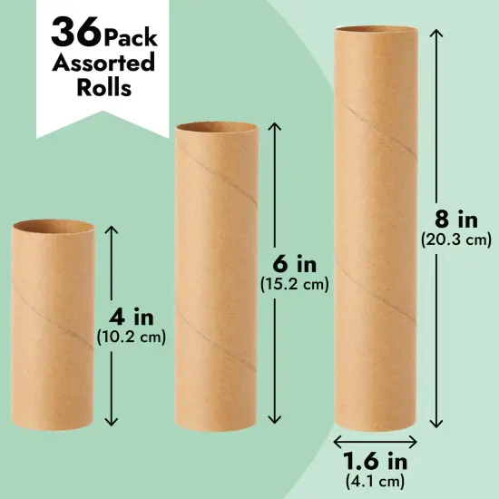36 Pack Brown Cardboard Tubes for Crafts, DIY Crafting Paper Rolls for Classrooms and Art Projects (3 Assorted Sizes) {7}
