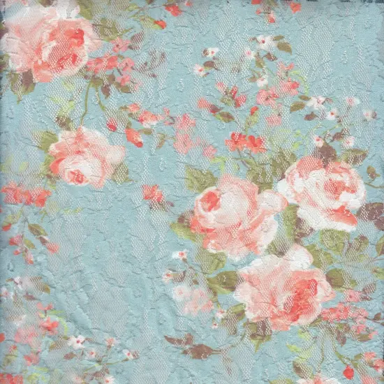 Digital Floral Lace Print Fabric 1 Yard Soft Stretch Smooth Knit 58/60" Wide AQUA SAGE {1}