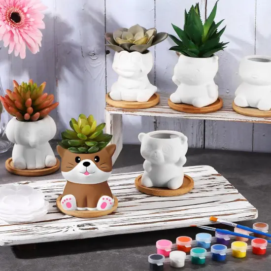 6 Sets Ceramic Succulent Pots Paint Craft Kit (Cute Animal) {4}