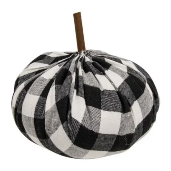 Black and White Buffalo Plaid Fabric Pumpkin Decor with Stick Stem for Farmhouse Fall Display {1}