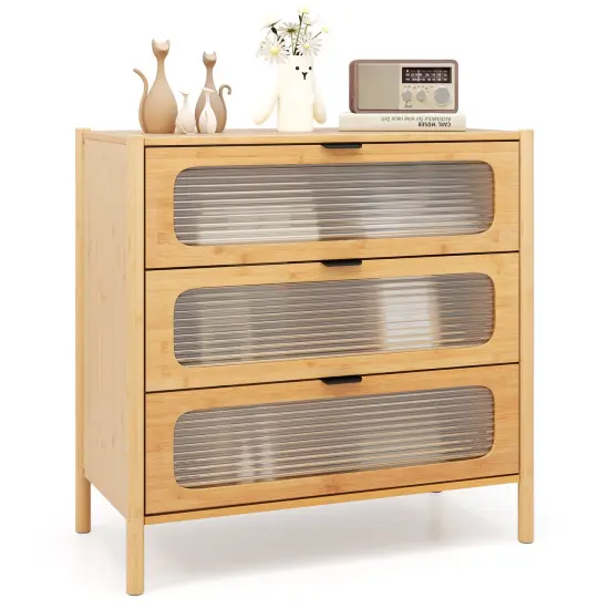 Natural Wicker 3-Drawer Cabinet with Tempered Glass Fronts and Soft-Close Drawers {6}