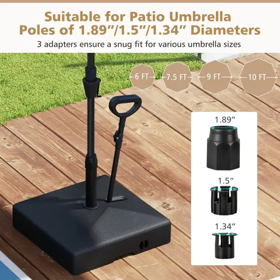 Black Patio Umbrella Base with Retractable Wheels, Adjustable Height and Multi-Adapters {3}