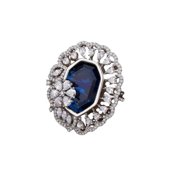 Fake American Diamond Cz Stone Ring for Women - Rhodium Platingindian Pakistani Wedding Jewelry Classic Ring Green {4}