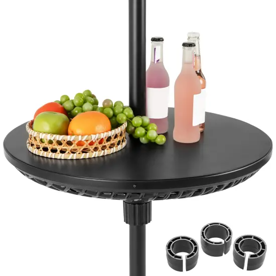 Black Umbrella Table Tray with 3 Adapters Fits Multiple Pole Sizes Portable {4}
