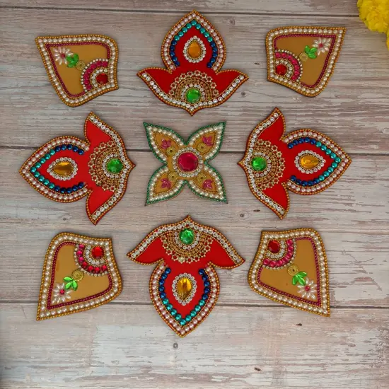 Acrylic Rangoli Set Indian Traditional Handmade Reusable Rangoli Diwali Navratri Christmas Home Decor Floor Table Decoration - Deepawali Wedding Housewarming Gift Pack of 1 (20 Inches) {5}