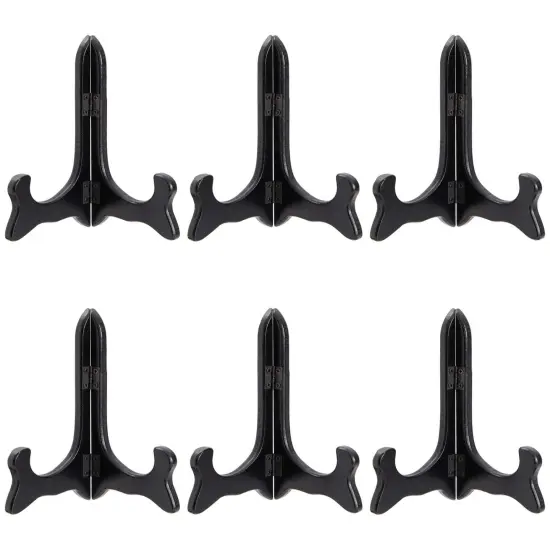 6-Pack Small Wooden Plate Stands for Display 6 Inch, Picture Easels for Desk, Tabletop, Arts and Crafts, DIY Projects, Students, Painting, Artists, Classroom (Black) {1}