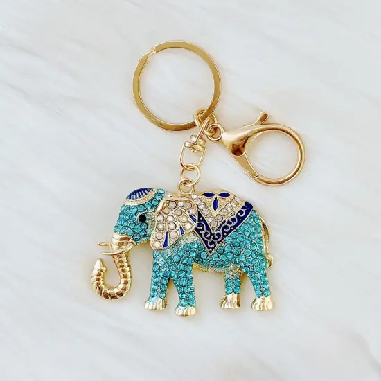 Wrapables Crystal Bling Keychain, Keyring Purse Handbag Pendant Charm, Blue Opulent Elephant {3}