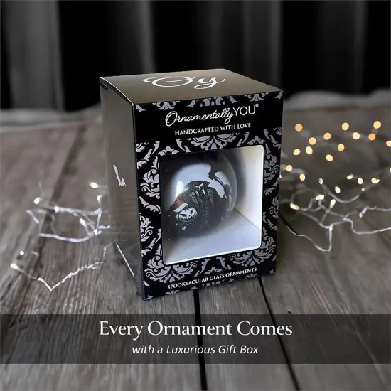 Headless Horseman Spooky Portrait Glass Christmas Ornament, Black Horror Halloween Tree Decoration {2}