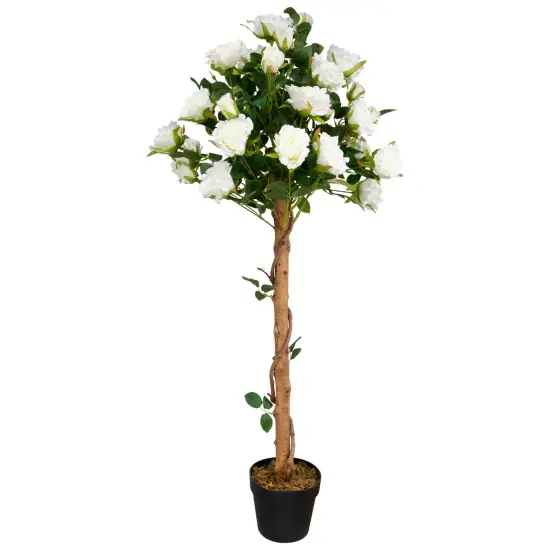 Northlight Potted Floral Artificial Roses in Bloom Garden Tree - White - 4' Green {3}