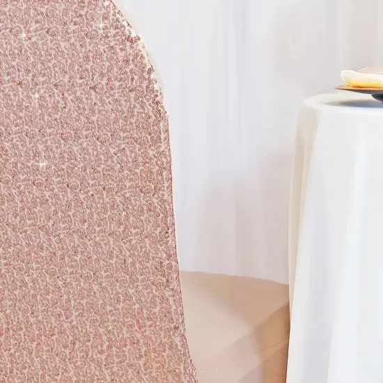 1 Piece Blush Pink Or Rose Gold Sequin Chair Cover Stretch Spandex for Banquet Seating {4}