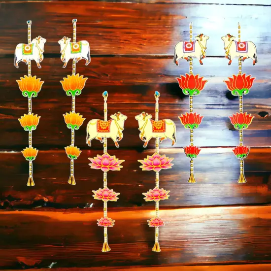 Lotus Cow Pair Hangings for Home Decor, Lotus Backdrop Hanging, Lotus Cutout, Pooja Decor, Diwali Decoration, Wedding, Diwali Decor, Wall Decor, {1}