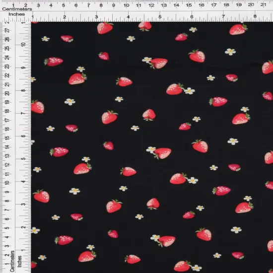 1 Yard Stretch Poplin Strawberry Print Fabric, 57/58&Prime; Wide Cotton Spandex Blend IVORY {5}