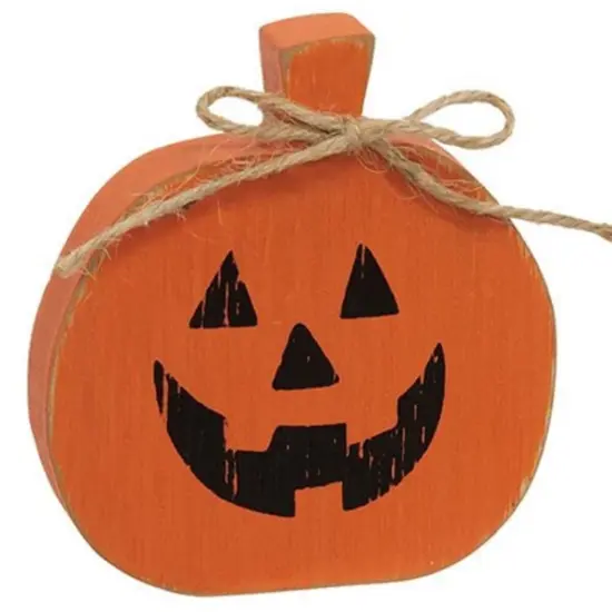 Distressed Wooden Jack O Lantern Sitter With Jute Tie {1}