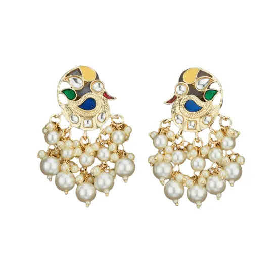 Indian Peacock Earrings for Women - Indian Jhumka Earrings for Women Chandbali Earring in Golden Tone Faux Pearl Bollywood Style Chandelier Dangle Earrings Jewelry for Bride Gift for Her PINK {3}