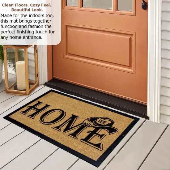 Gardenised Heavy Duty Coco Coir Doormat Non Slip PVC Baking Embossed Welcome Design Natural Coconut Fiber Floor Mat for Front Door Porch Patio Entryway Garage Mudroom & Outdoor Use 18x30" Hatted Home {4}