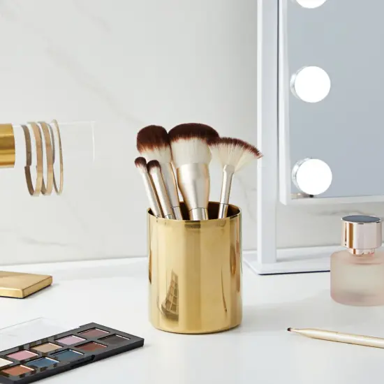 Gold Pen and Pencil Holder for Desk, Metal Organizer Holder for Makeup Brush (3.2 x 3.9 In) {3}