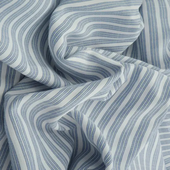 1 Yard Poplin Triple Stripe Fabric 57/58&Prime; Wide Polyester Rayon Blend DENIM BLUE {5}
